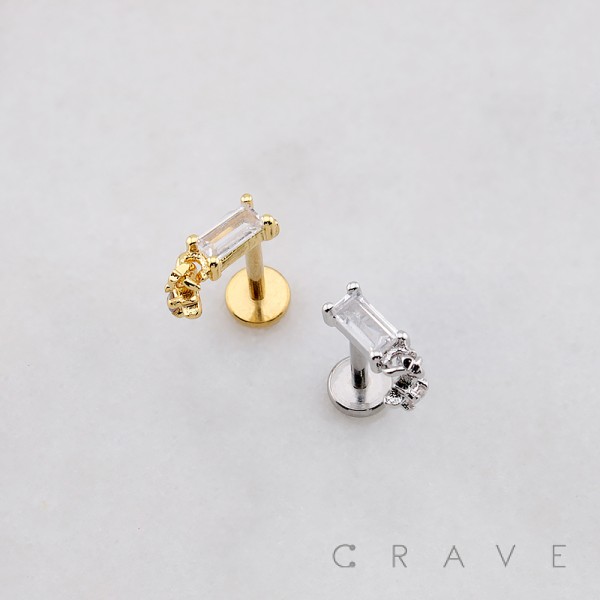 BAGUETTE CZ DANGLE STARBURST CZ THREADLESS (PUSH IN) 316L SURGICAL STEEL LABRET SET